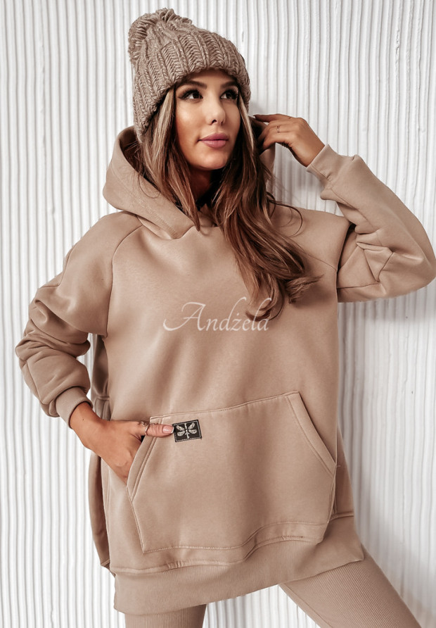 Sweatshirt with pocket and hood Siempre light beige