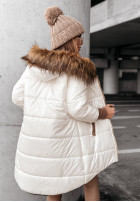 Długa pikowana kurtka z futerkiem Cold And Snow ecru