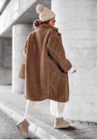Długi płaszcz z imitacji kożucha Essence Of Autumn czekoladowy