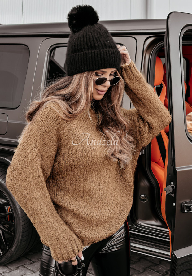 Sweter oversize z wełną Manville camelowy