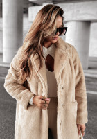 Długi płaszcz z imitacji futra All About Snow beżowy