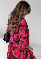 Kwiecista sukienka z falbankami Sirona czerwono-różowa