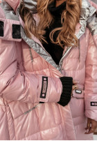 Długa pikowana kurtka z kapturem Winter Sports różowa