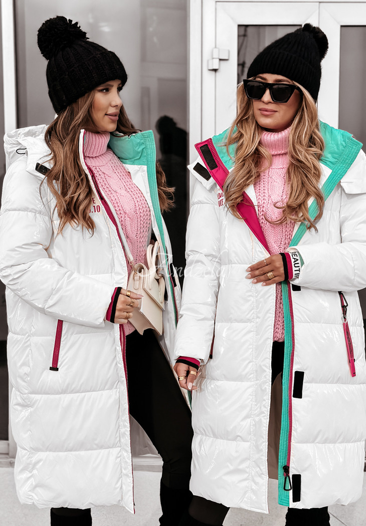 Long quilted jacket Snow Day ecru
