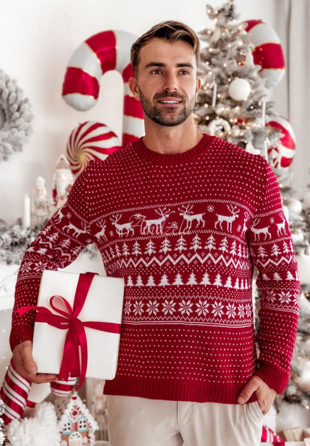 Męski świąteczny sweter Christmas Time czerwony