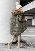 Długa pikowana kurtka z futerkiem Cold And Snow khaki