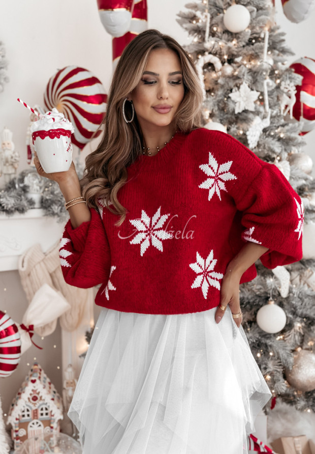 Świąteczny sweter w śnieżynki Christmas Magic czerwony