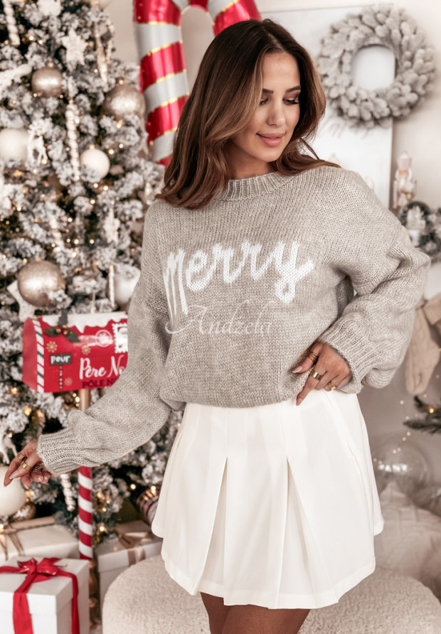 Świąteczny sweter z napisem Merry beżowy