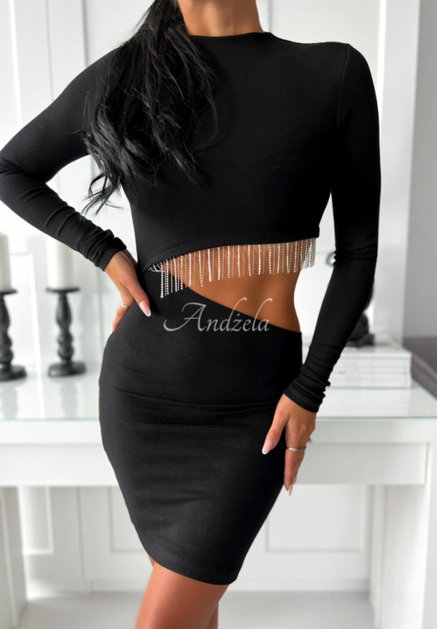 Asymetryczna sukienka z ozdobnym wycięciem Diamond Touch czarna