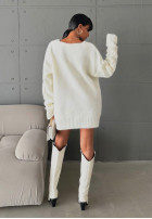 Długi ozdobnie pleciony sweter oversize Ambrosso ecru