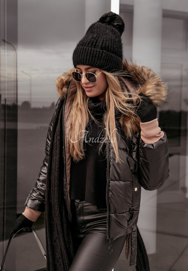 Pikowana kurtka z futerkiem Everyday Choice czarna