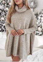 Sweter z golfem i rozcięciami Snowy Whisper beżowy