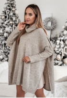 Sweter z golfem i rozcięciami Snowy Whisper beżowy