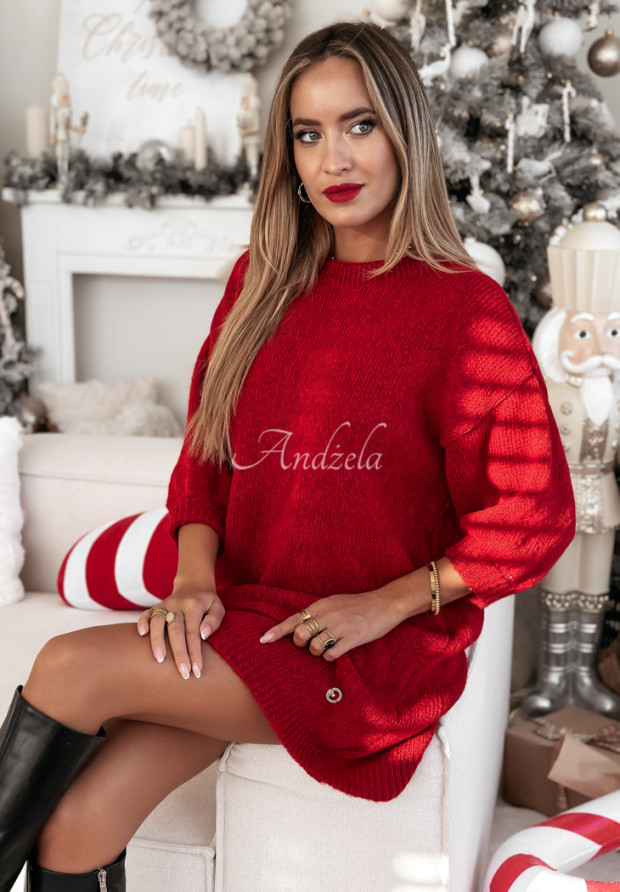 Sukienka sweter oversize Winter On czerwona