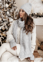 Set Hat, szalik, Gloves i ocieplacze 4in1 White Winterland in grey