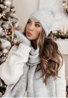 Set Hat, szalik, Gloves i ocieplacze 4in1 White Winterland in grey