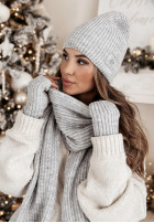 Set Hat, szalik, Gloves i ocieplacze 4in1 White Winterland in grey