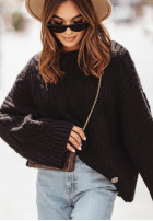 Ozdobnie pleciony sweter oversize Cocomore Nicco czarny