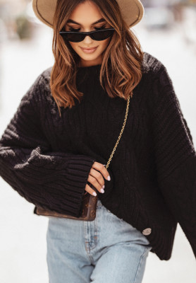 Ozdobnie pleciony sweter oversize Cocomore Nicco czarny