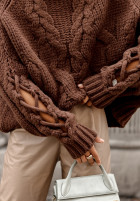 Sweter z ozdobnym splotem Cocomore Casual czekoladowy