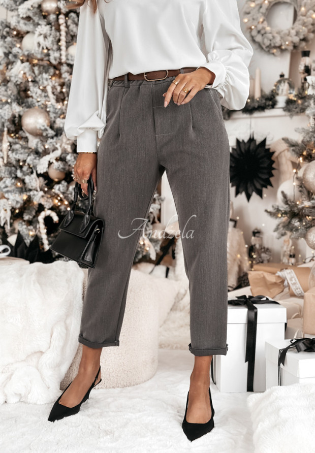 Eleganckie spodnie z paskiem Francis szare