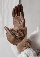 Rękawiczki z imitacji skóry z futerkiem Enjoy The Winter camelowe