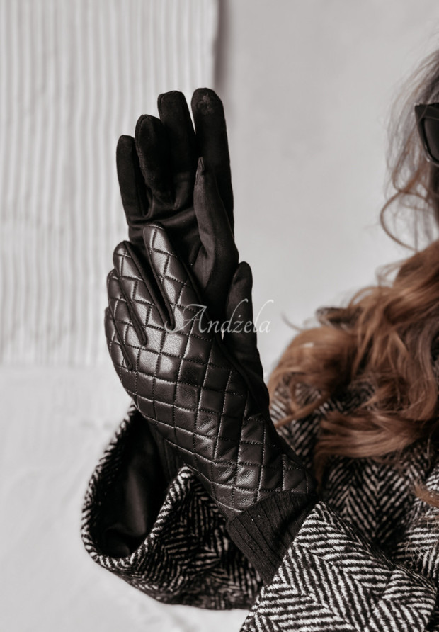 Pikowane rękawiczki z imitacji skóry Maritte czarne