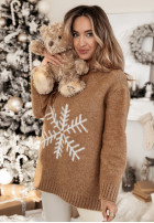 Sweter oversize ze śnieżynką Only Snowflake camelowy