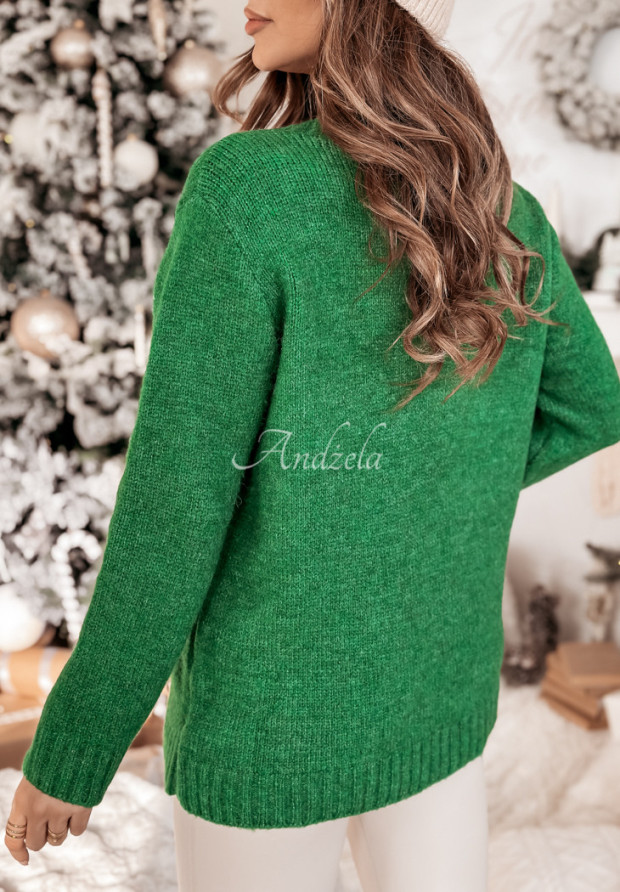 Sweter oversize ze śnieżynką Only Snowflake zielony