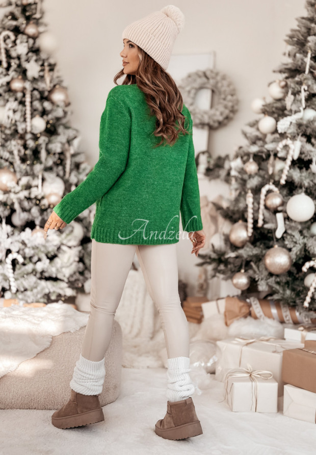 Sweter oversize ze śnieżynką Only Snowflake zielony