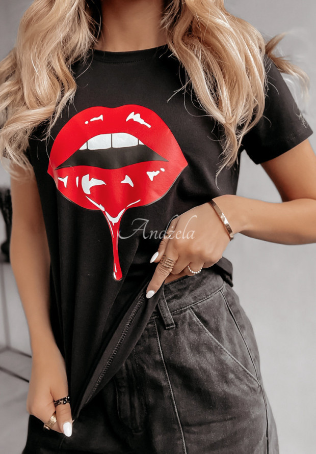 T-shirt z nadrukiem Juicy Lips czarny