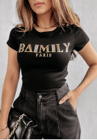 T-shirt z ozdobną aplikacją Baimily czarna