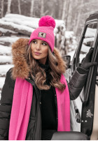 Prążkowana Hat z pomponem It's Windy in neon pink