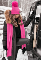 Prążkowana Hat z pomponem It's Windy in neon pink