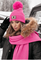 Prążkowana Hat z pomponem It's Windy in neon pink