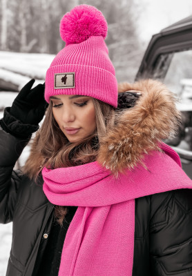 Ribbed cap with pom pom Winter Vibes neon pink