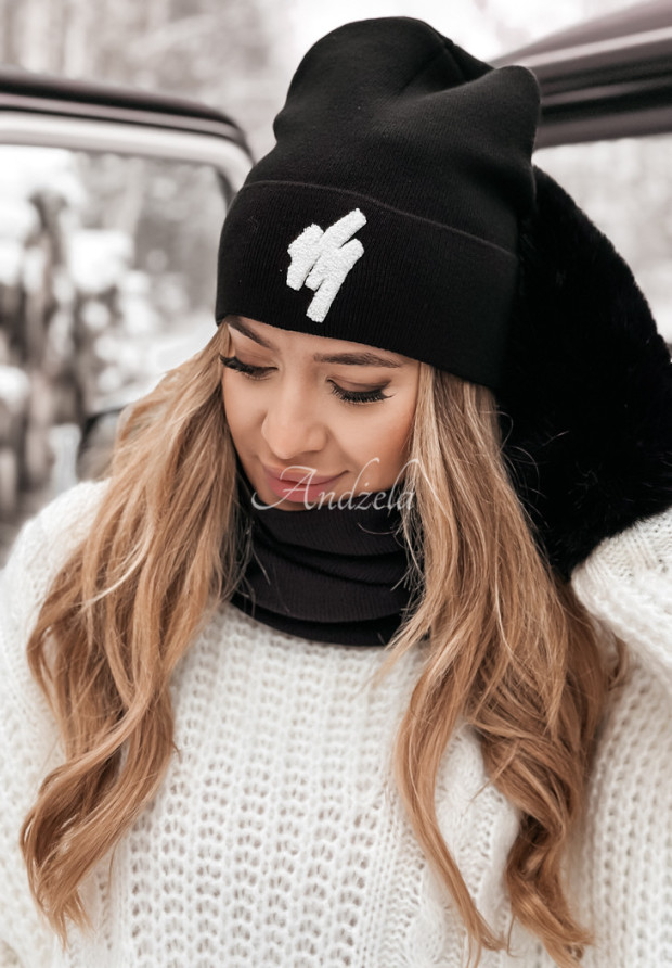 Ribbed cap with Good Morning embroidery black