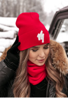 Prążkowana Hat z haftem Good Morning in red