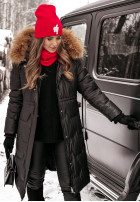 Prążkowana Hat z haftem Good Morning in red