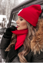 Prążkowana Hat z haftem Good Morning in red