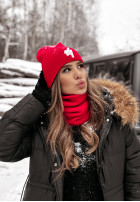 Prążkowana Hat z haftem Good Morning in red