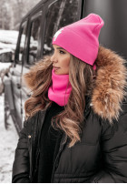 Prążkowana Hat z haftem Good Morning in pink