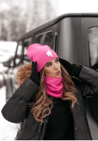 Prążkowana Hat z haftem Good Morning in pink