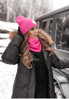 Prążkowana Hat z haftem Good Morning in pink