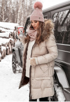 Pikowana Kurtka Z Naturalnym Futrem Rivia Beżowa