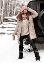 Pikowana Kurtka Z Naturalnym Futrem Rivia Beżowa