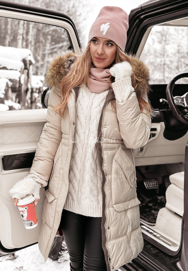 Long quilted jacket Rivia beige