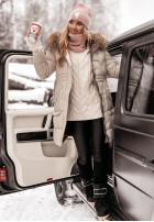 Pikowana Kurtka Z Naturalnym Futrem Rivia Beżowa