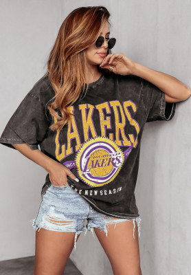 T-shirt z nadrukiem Lakers szary