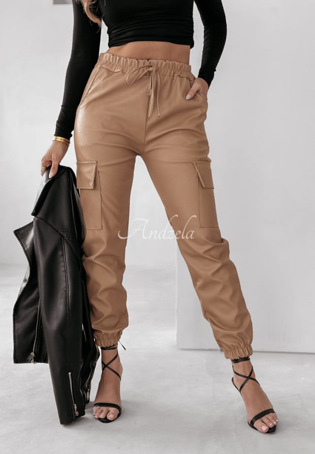 Skórzane spodnie z kieszeniami Trevisan camelowe